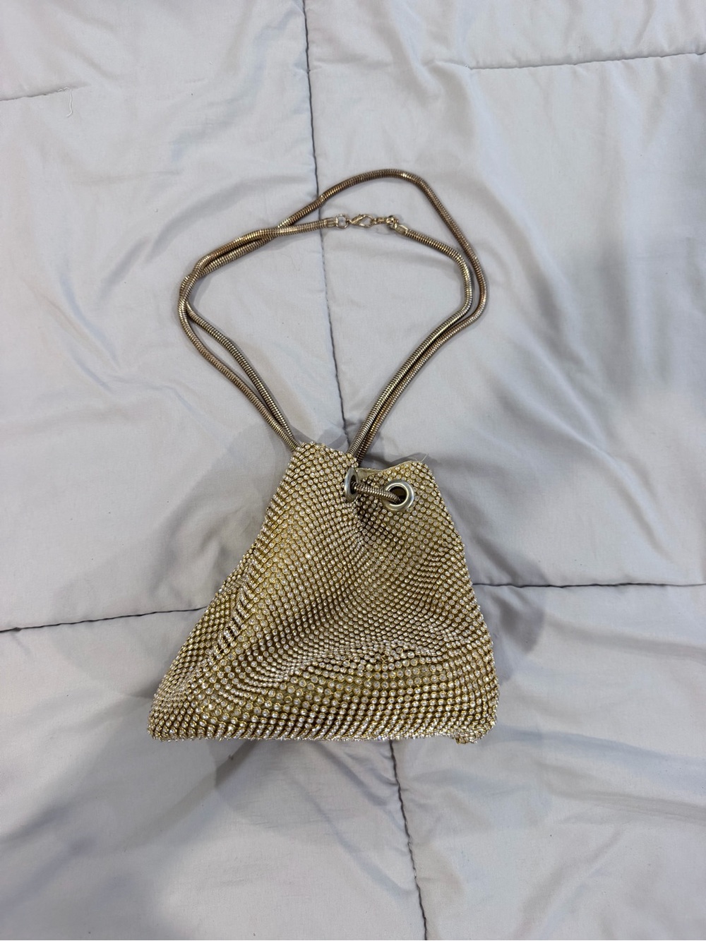 Vintage Gold Crystal Mesh Drawstring Evening Bag